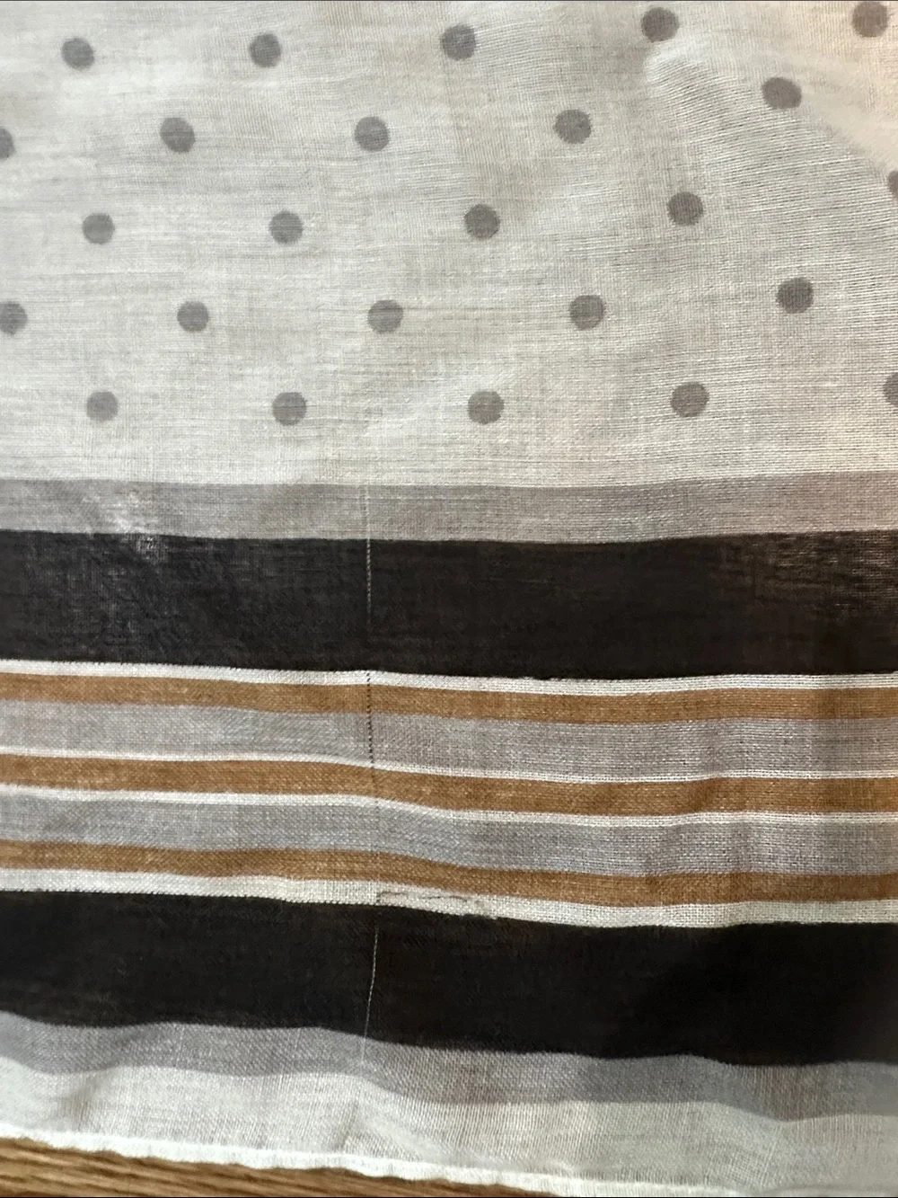Light Polka Dot & Stripe Scarf in White, Black, and Tan
